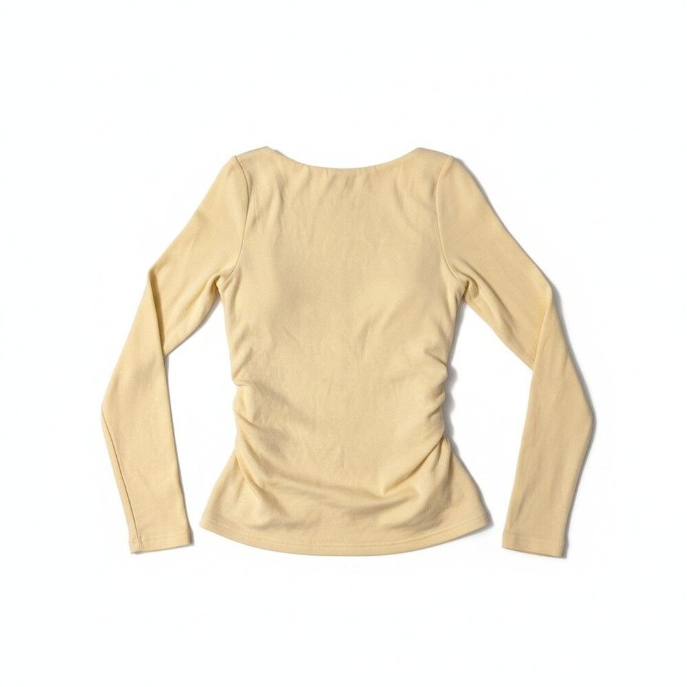 OGL LiteWarm Open Back Brami Top Butter Yellow NWOT Ruched Scoop Back